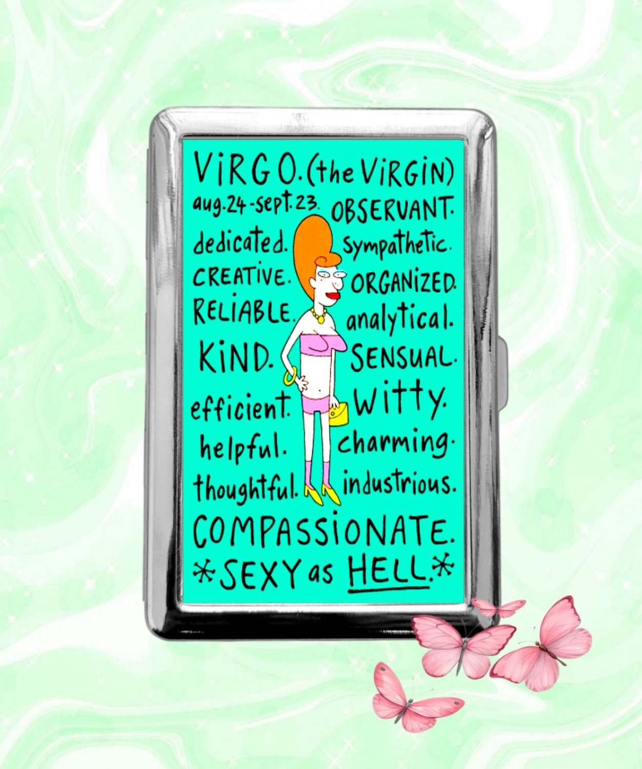 Astrology Zodiac Signs Virgo funny humor Cigarette Case Metal Credit Card Money Holder