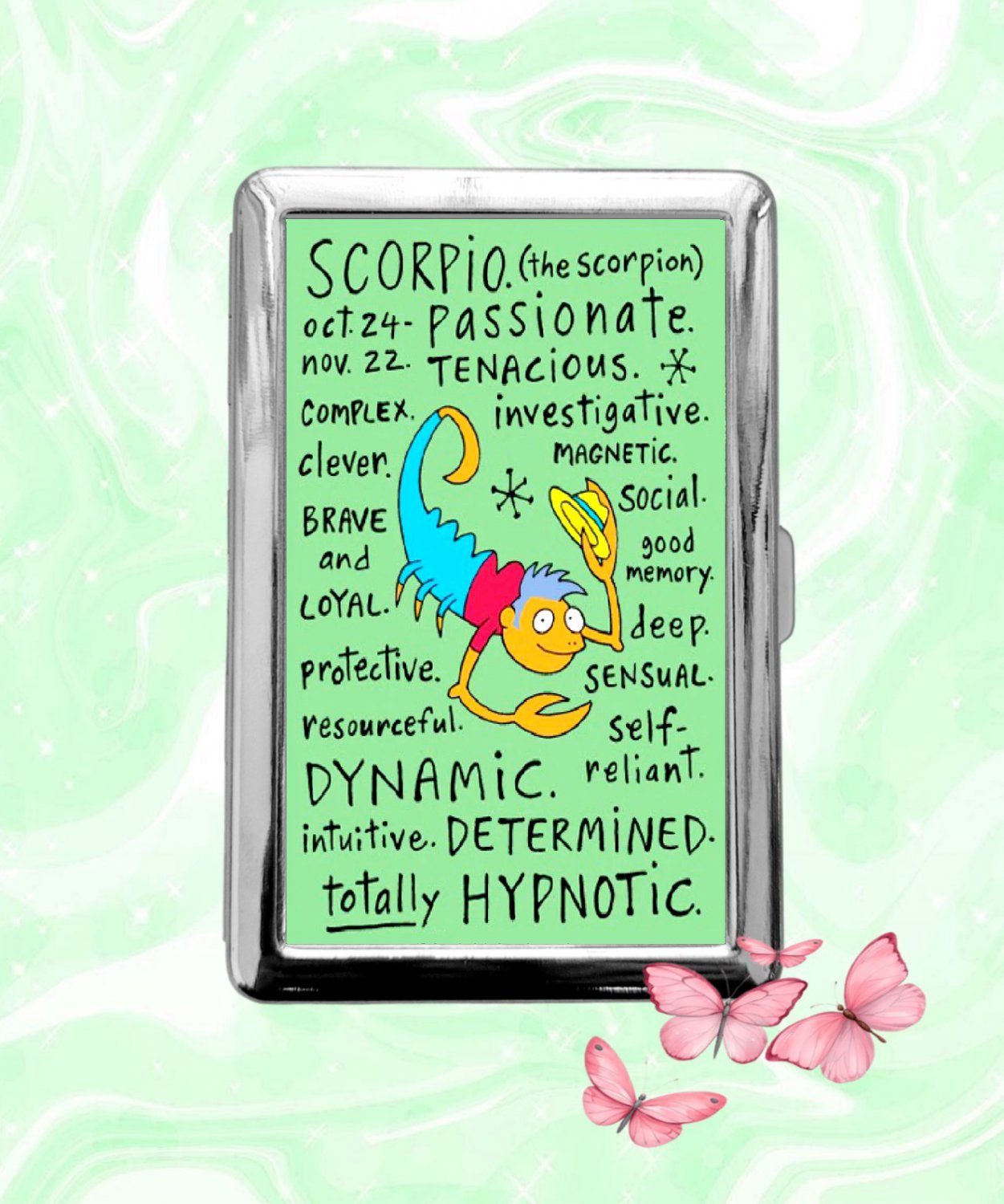 Astrology Zodiac Signs Scorpio funny humor Cigarette Case Metal Credit Card Money Holder