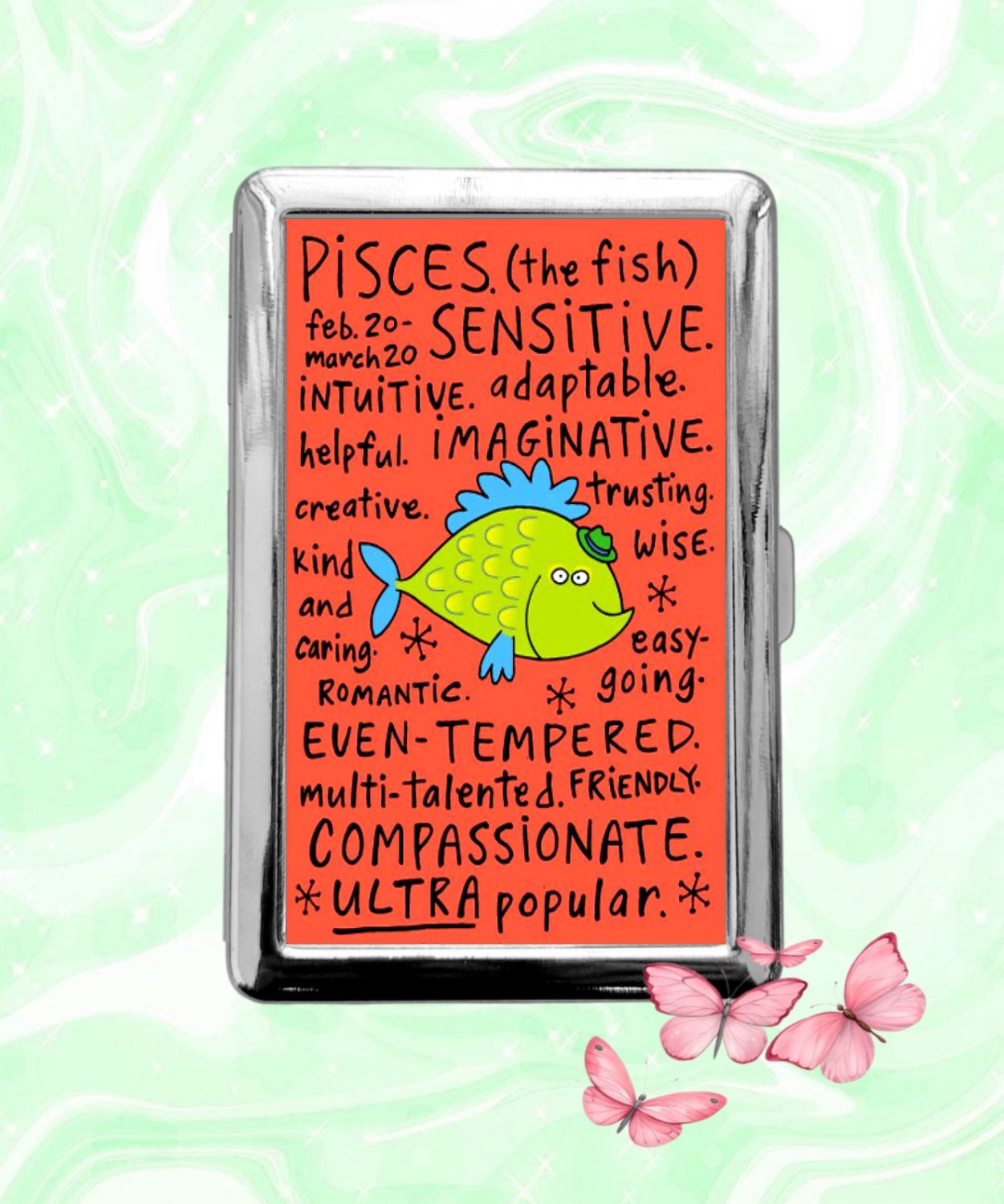 Pisces funny humor Astrology Zodiac Signs Cigarette Case Metal Credit Card Money Holder