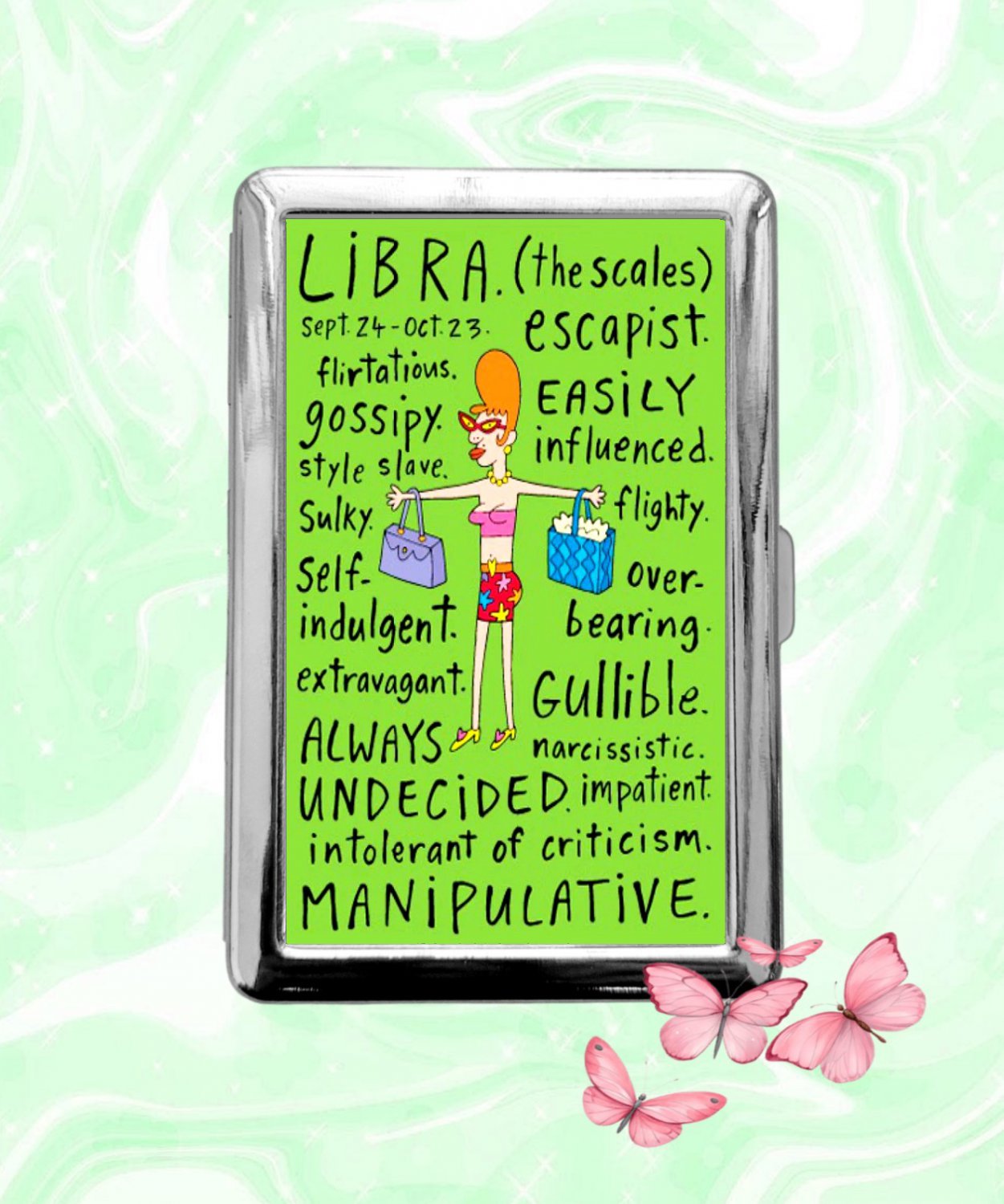 Astrology Zodiac Signs Libra funny humor Cigarette Case Metal Credit Card Money Holder