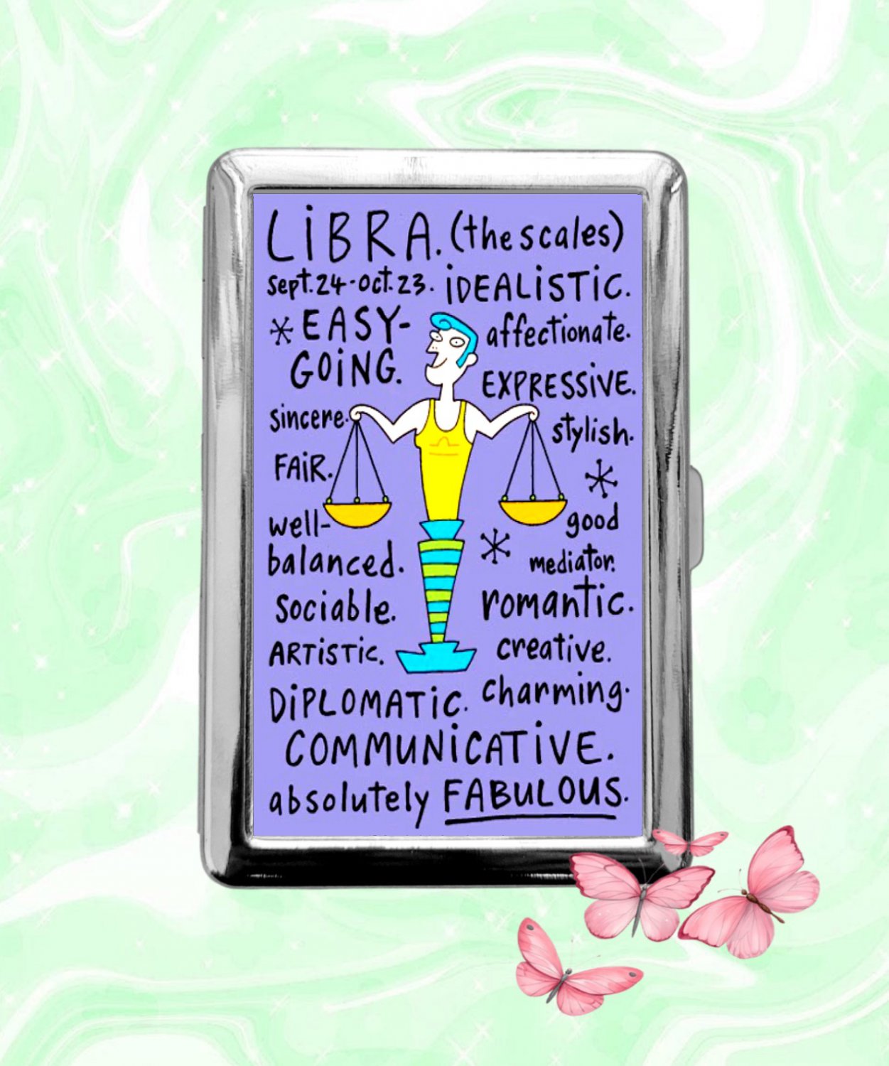 Libra funny humor Astrology Zodiac Signs Cigarette Case Metal Credit Card Money Holder