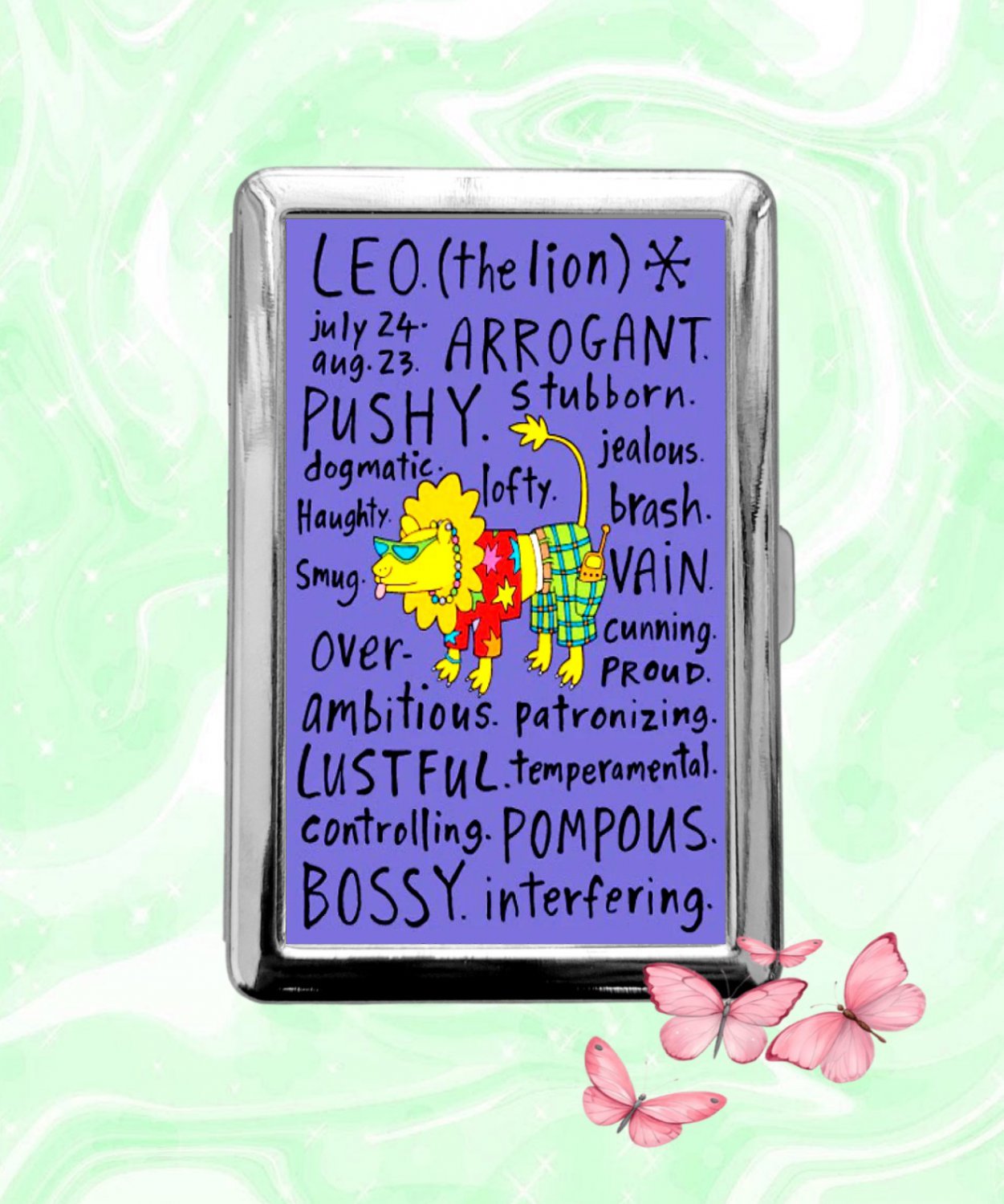 Astrology Zodiac Signs Leo funny humor Cigarette Case Metal Credit Card Money Holder