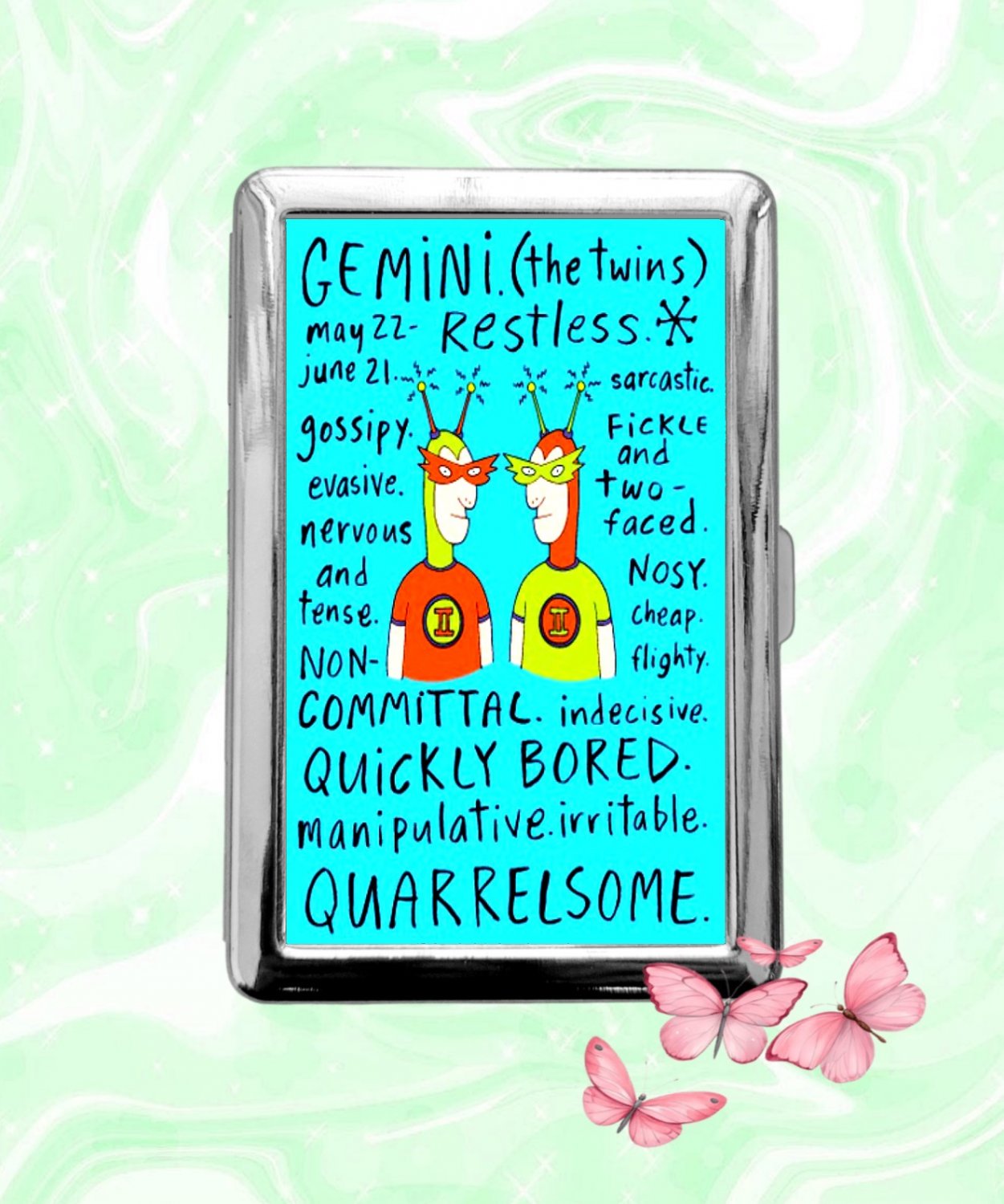 Astrology Zodiac Signs Gemini funny humor Cigarette Case Metal Credit Card Money Holder
