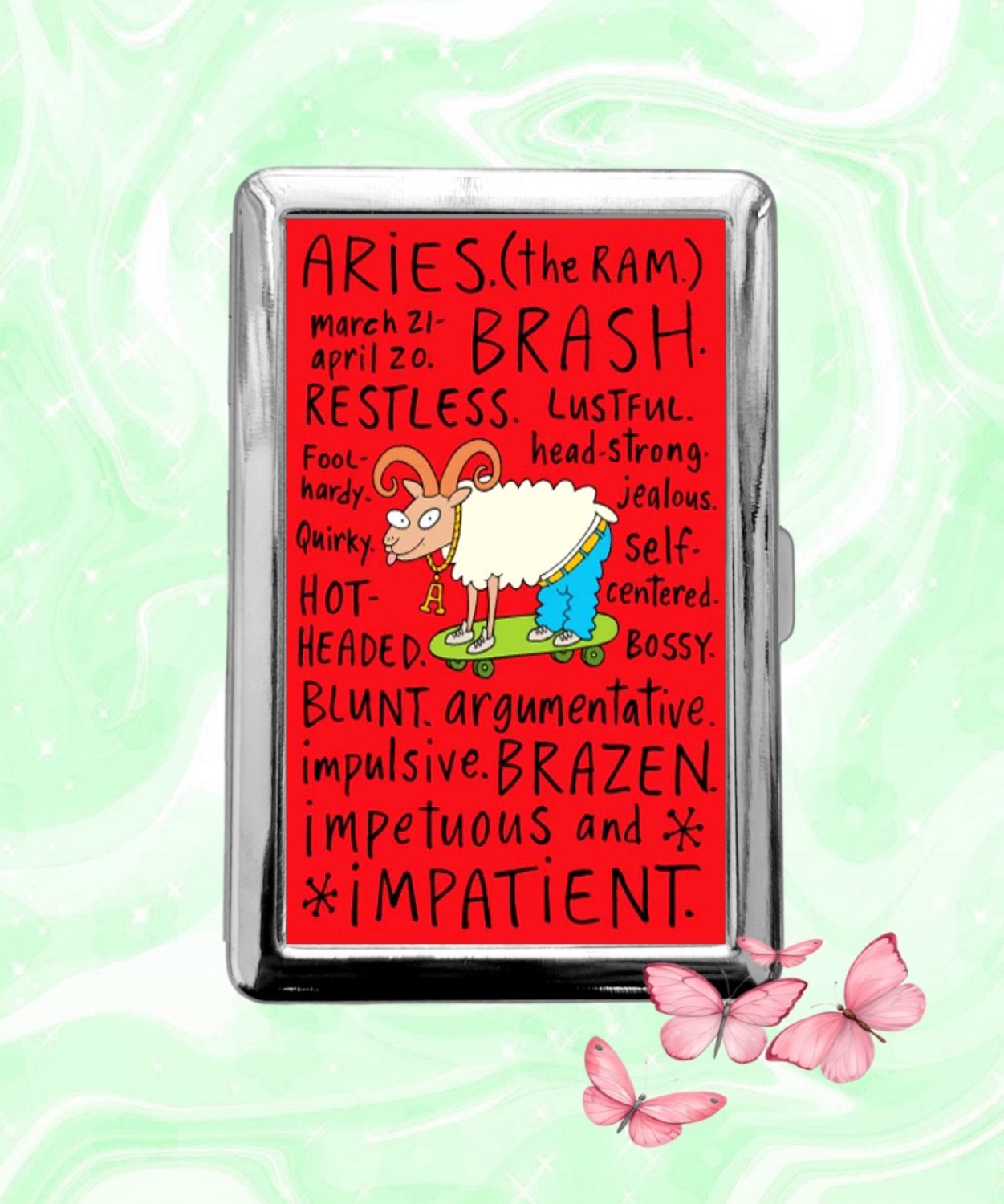 Astrology Zodiac Signs Aries funny humor Cigarette Case Metal Credit Card Money Holder
