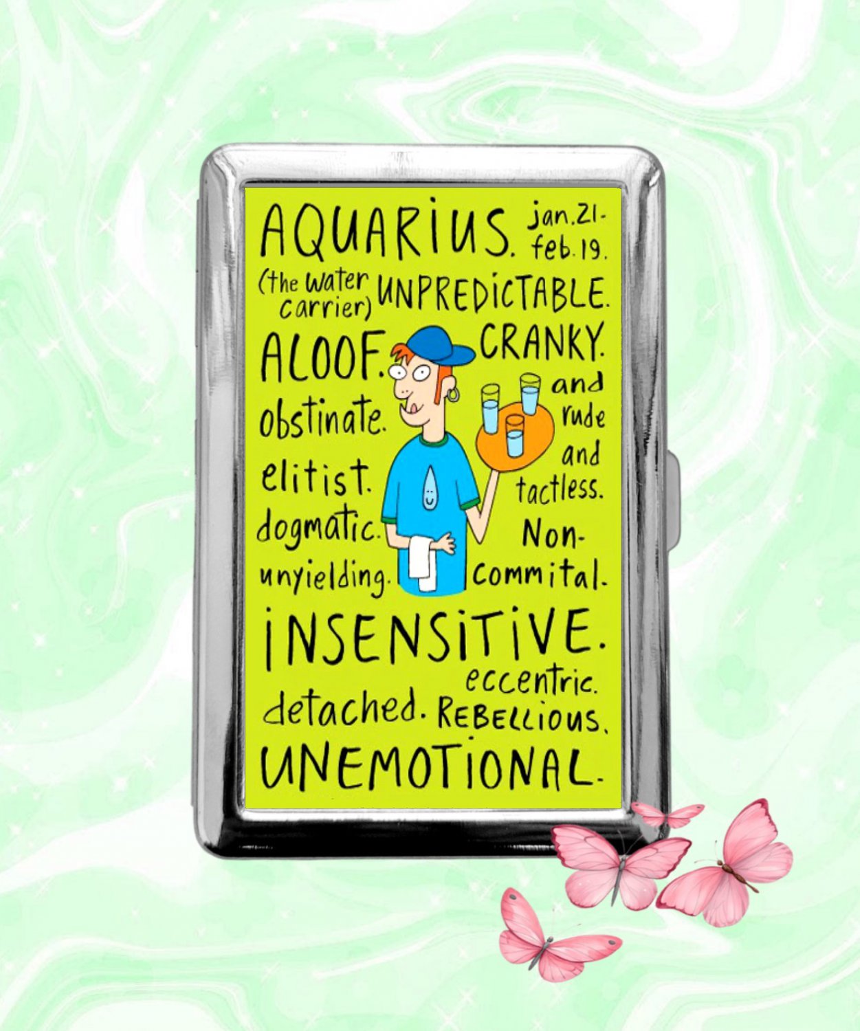 Astrology Zodiac Signs Aquarius funny humor Cigarette Case Metal Credit Card Money Holder