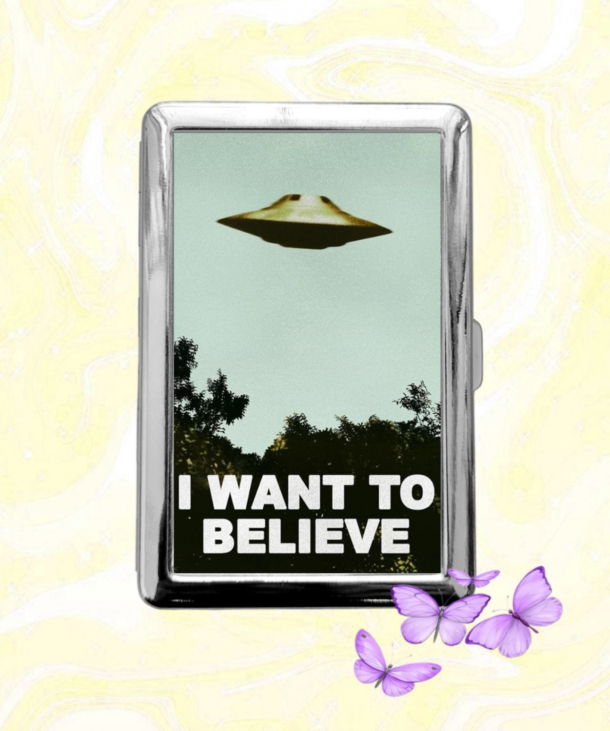 I Want to Believe UFO Cigarette Case Metal Wallet Business ID Credit Card Money Clip Holder