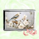 Bird and Blossoms Cigarette Case Metal Wallet Business ID Credit Card Money Clip Holder