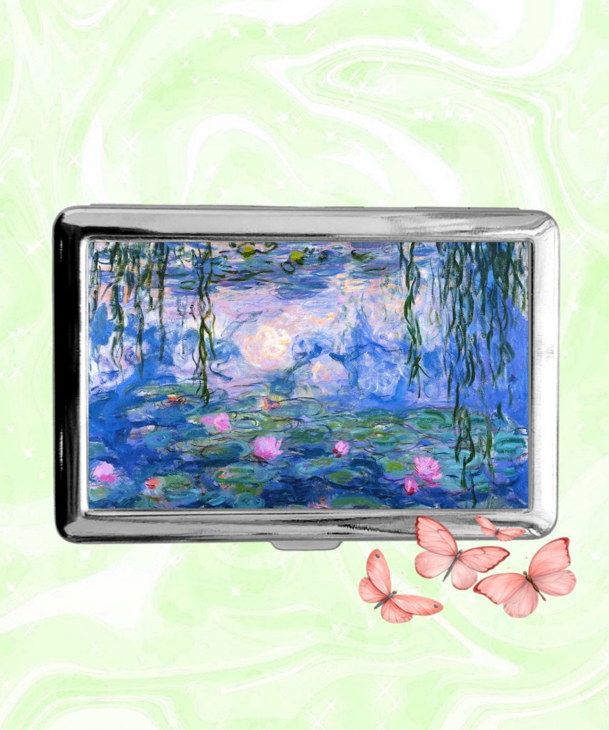 Water Lilies Nymph&Atilde;&copy;as Claude Monet Cigarette Case Metal Wallet Card Holder