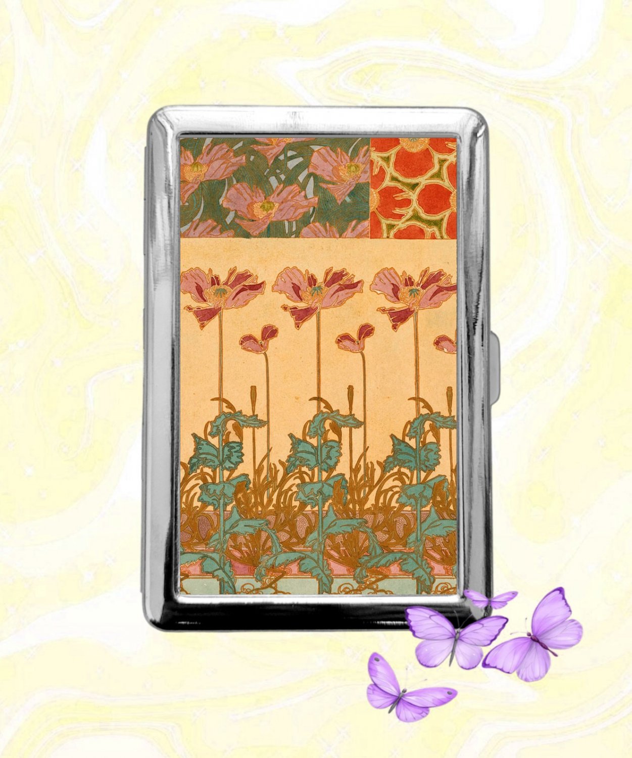 Oriental Poppies Alphonse Mucha Cigarette Case Metal Wallet Card Holder