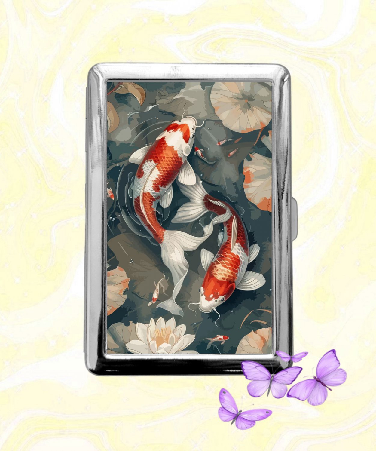 Koi Fish Cigarette Case Metal Wallet Business ID Credit Card Money Clip Holder