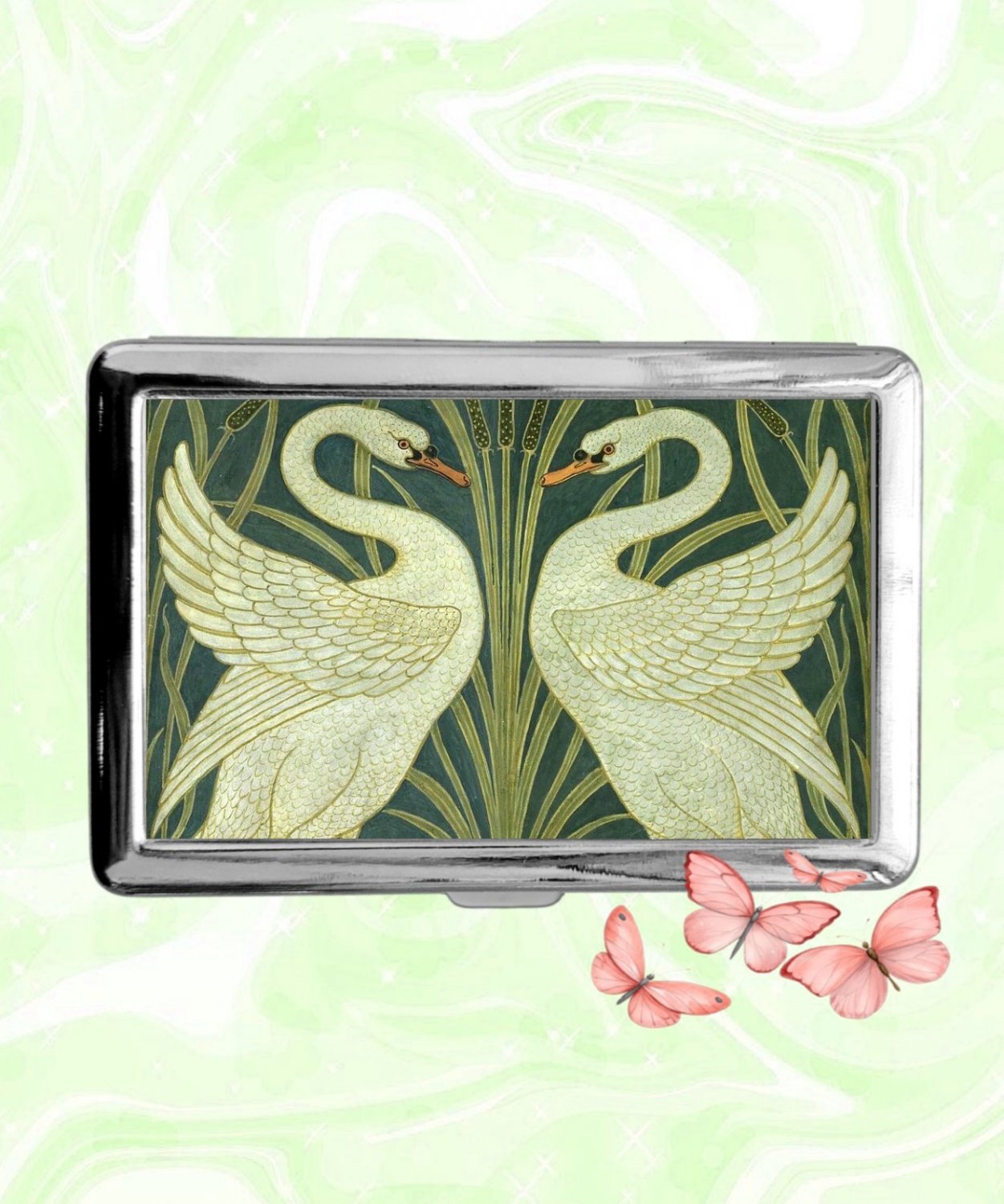 Swan Rush and Iris Walter Crane Art Cigarette Case Metal Wallet Card Holder