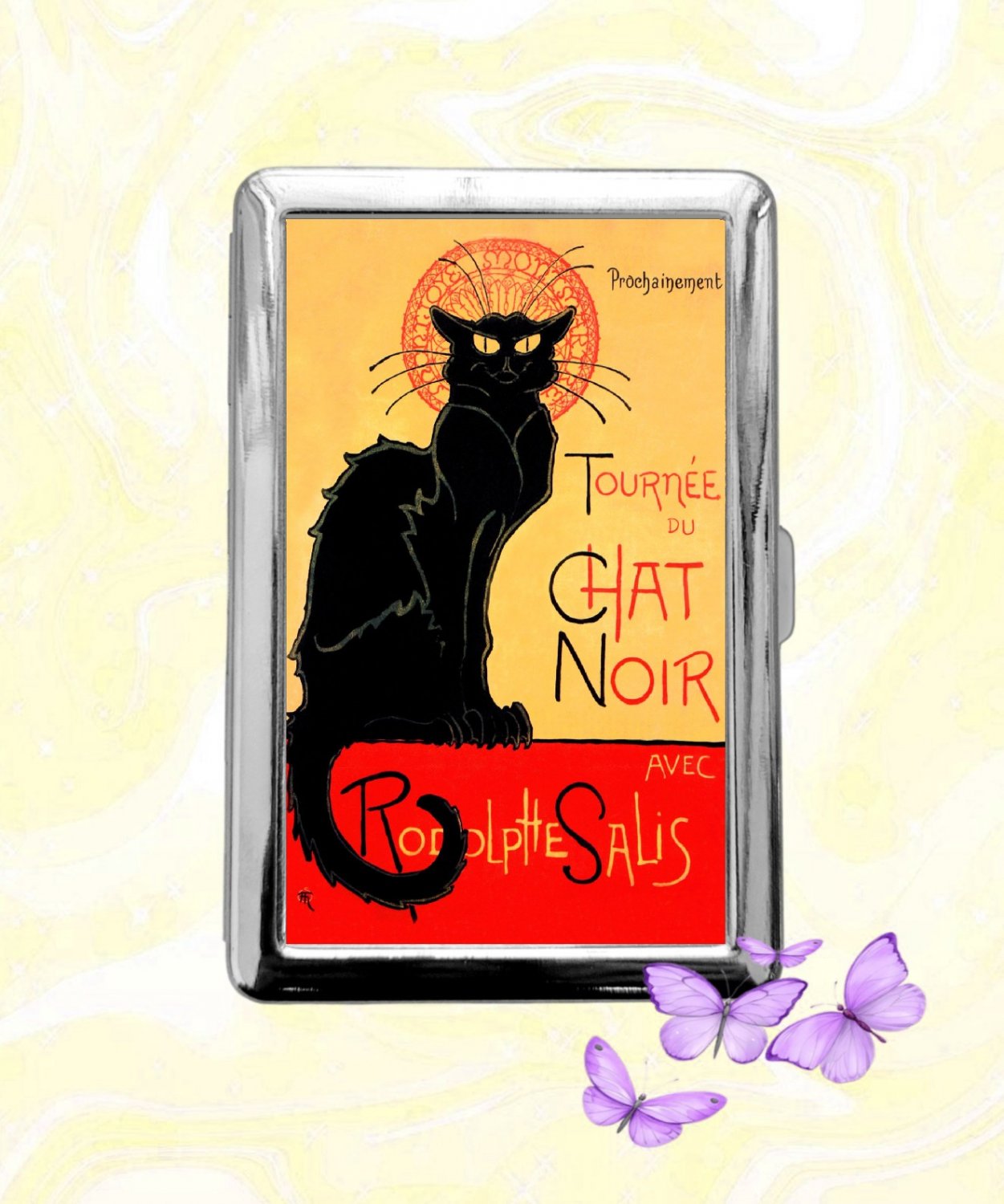 Theophile Steinlen Le Chat Noir Art Cigarette Case Metal Wallet Card Holder