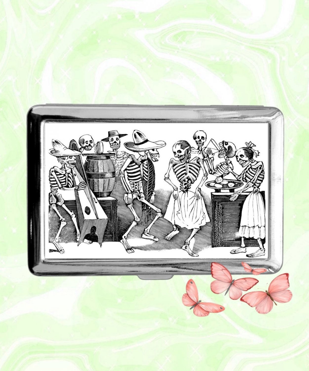 Day of the Dead Dia De Los Muertos Cigarette Case Metal Wallet Card Holder