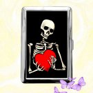 Skeleton holding a heart Cigarette Case Metal Wallet Business ID Credit Card Money Clip Holder