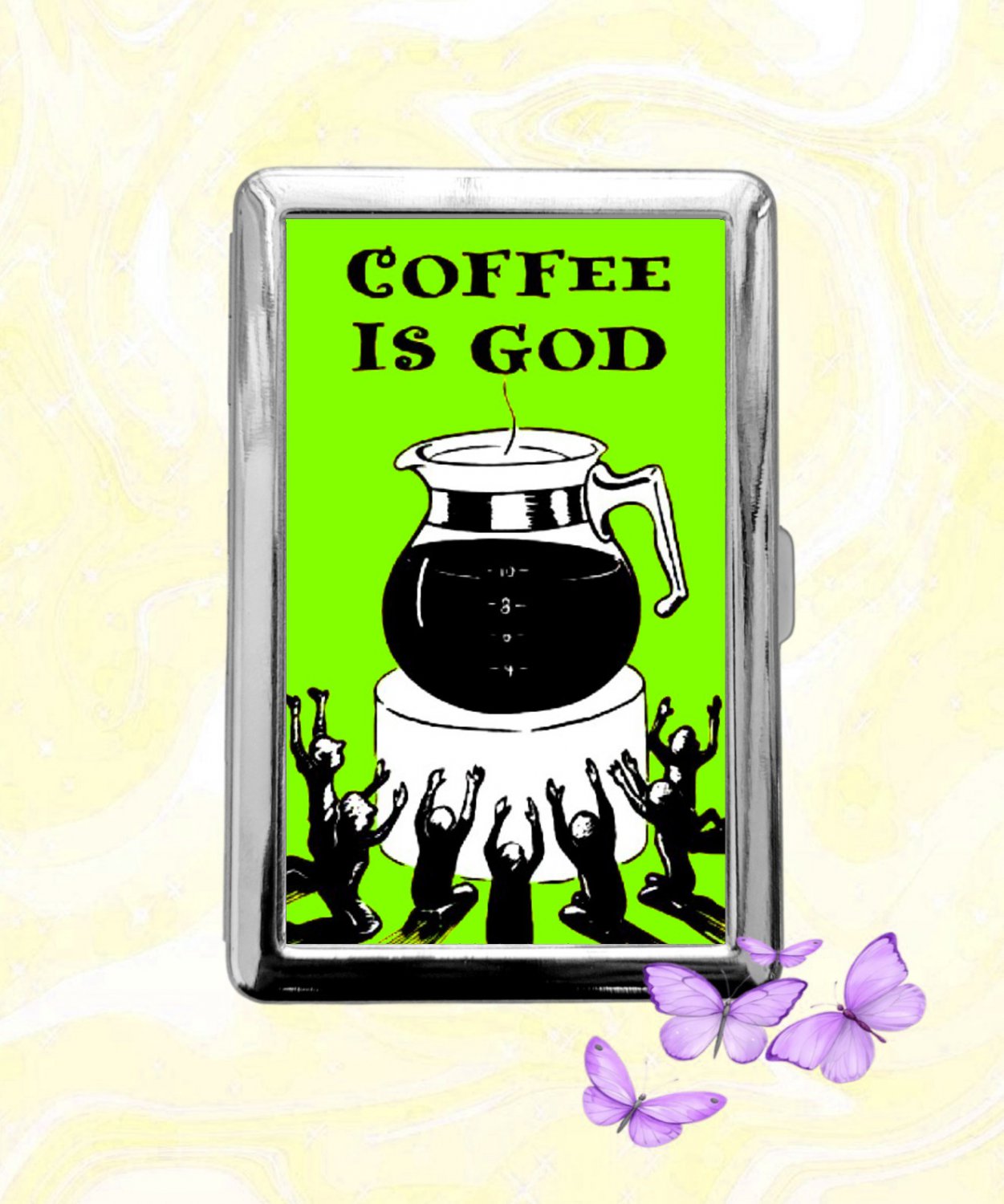Coffee is God funny humor Cigarette Case Metal Wallet Card Holder