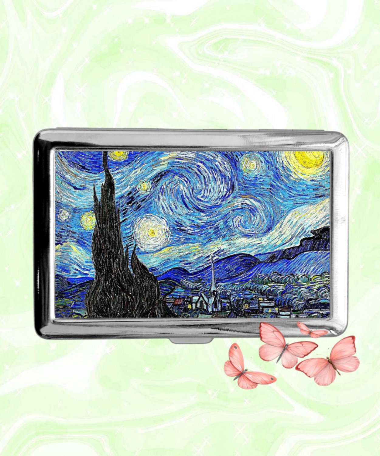 Vincent Van Gogh The Starry Night Cigarette Case Metal Wallet Card Holder