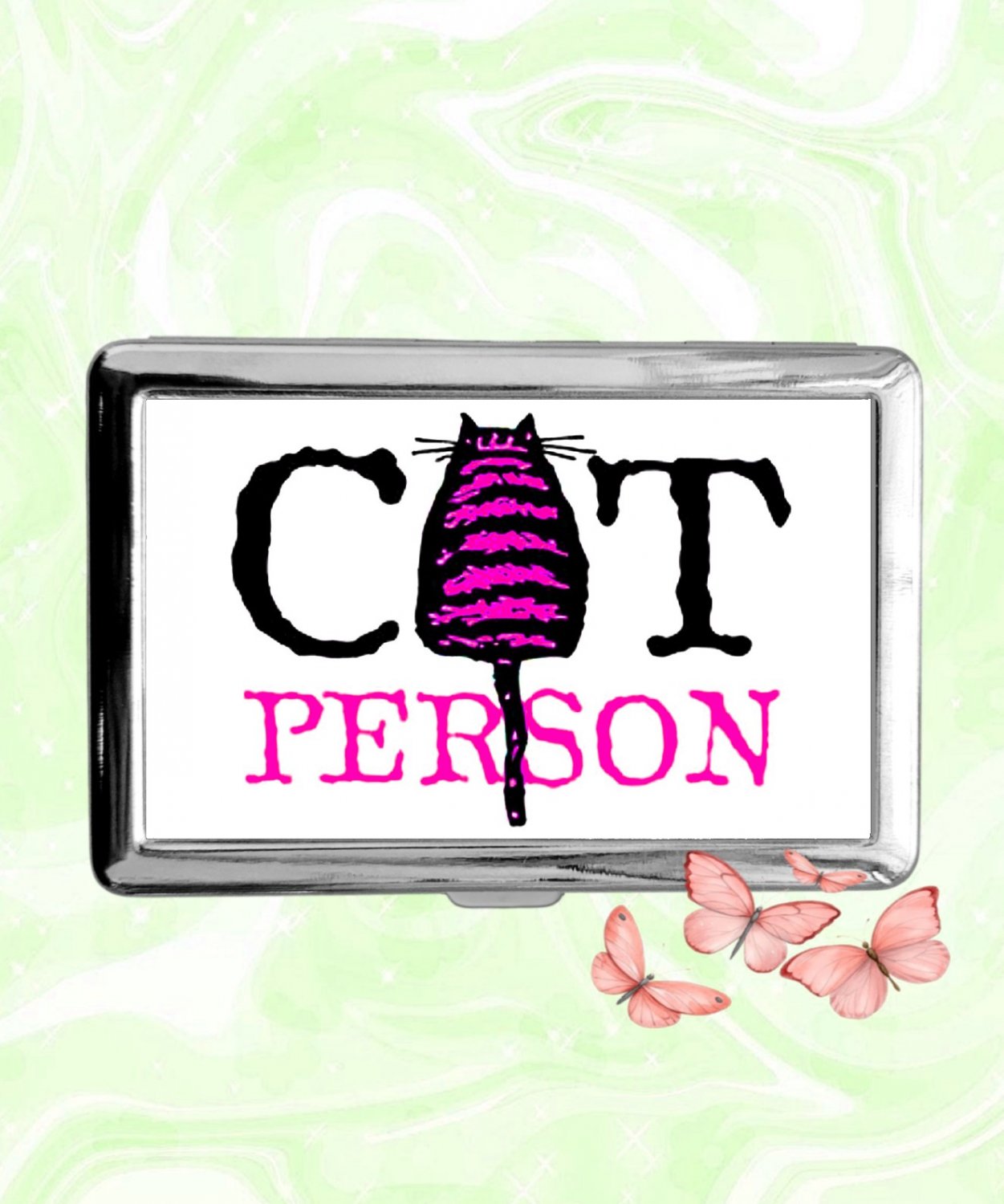 cat person kitten lover Cigarette Case Metal Wallet Business ID Credit Card Money Clip Holder