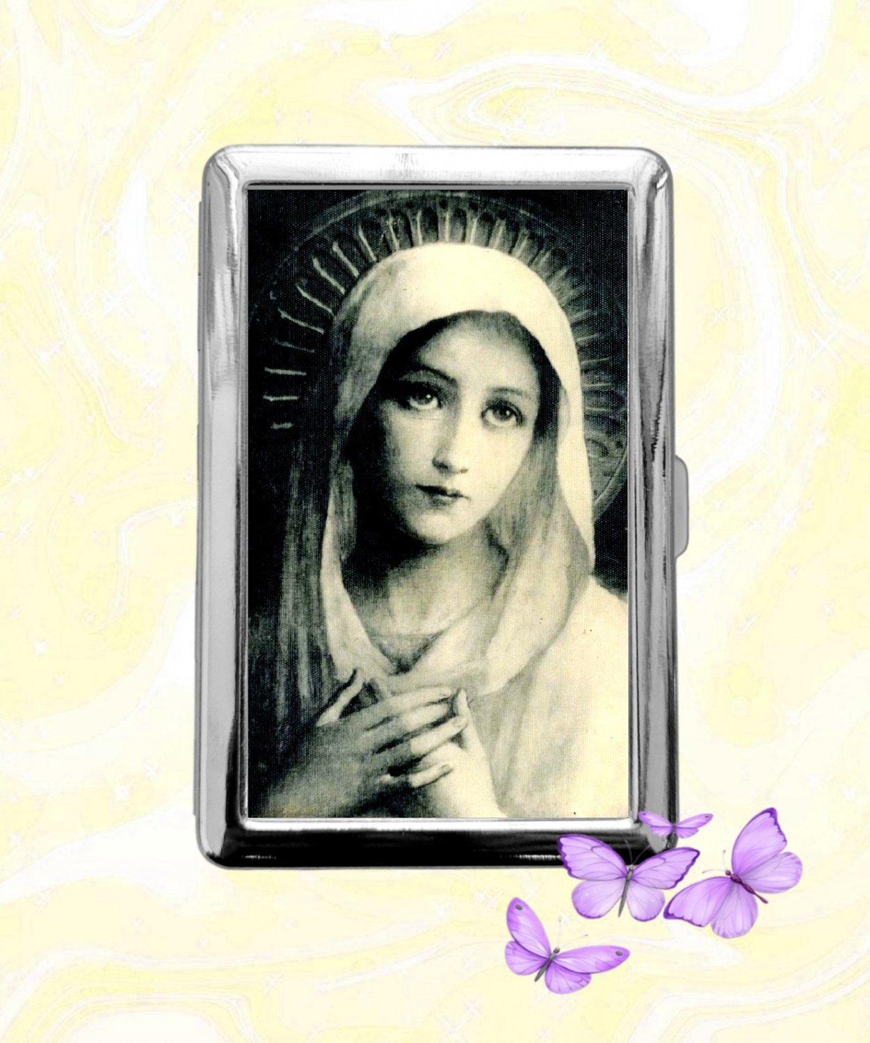 Virgin Mary Painting Cigarette Case Metal Wallet Business ID Credit Card Money Clip Holder