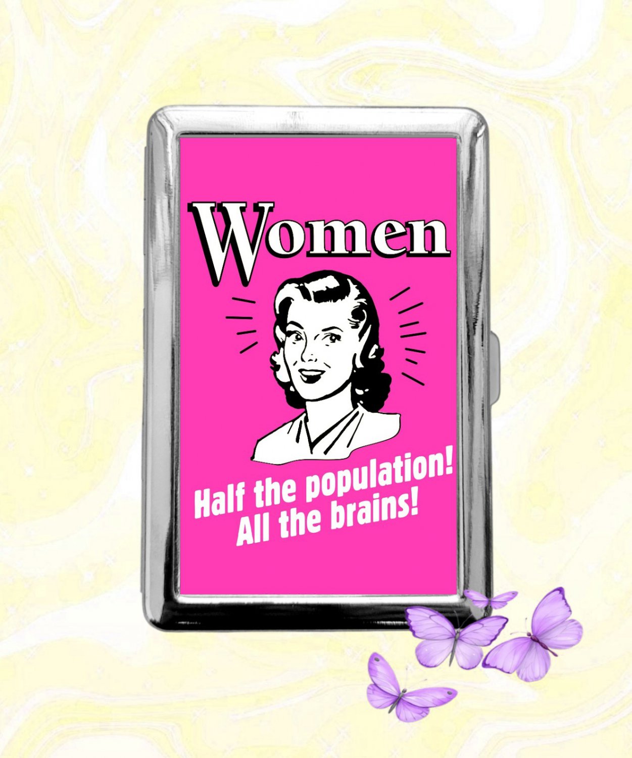 Women Half The Population All The Brains retro funny humor Cigarette Case Card Holder