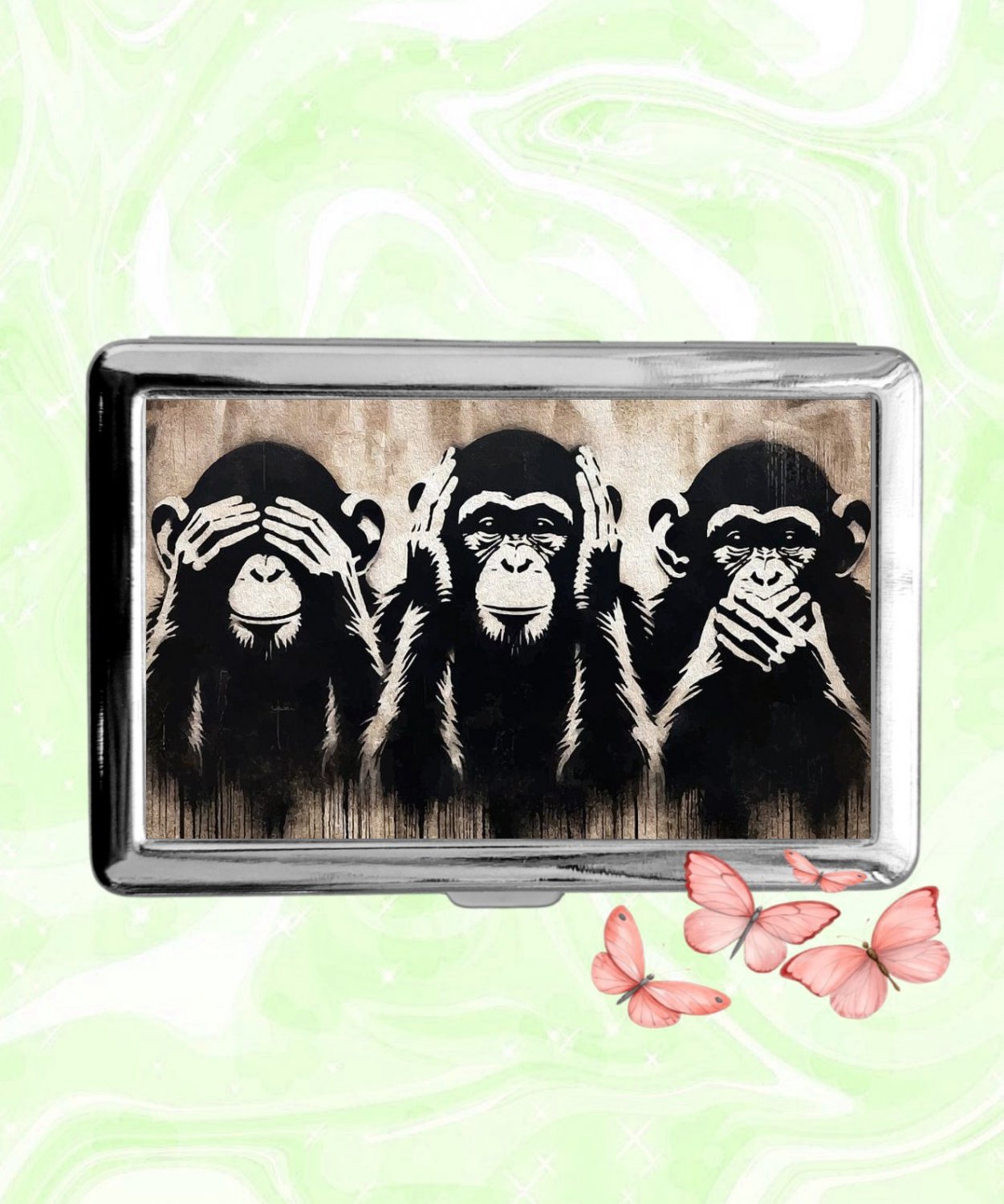 Three Wise Monkeys See no evil hear no evil speak no evil Cigarette Case Card Money Holder