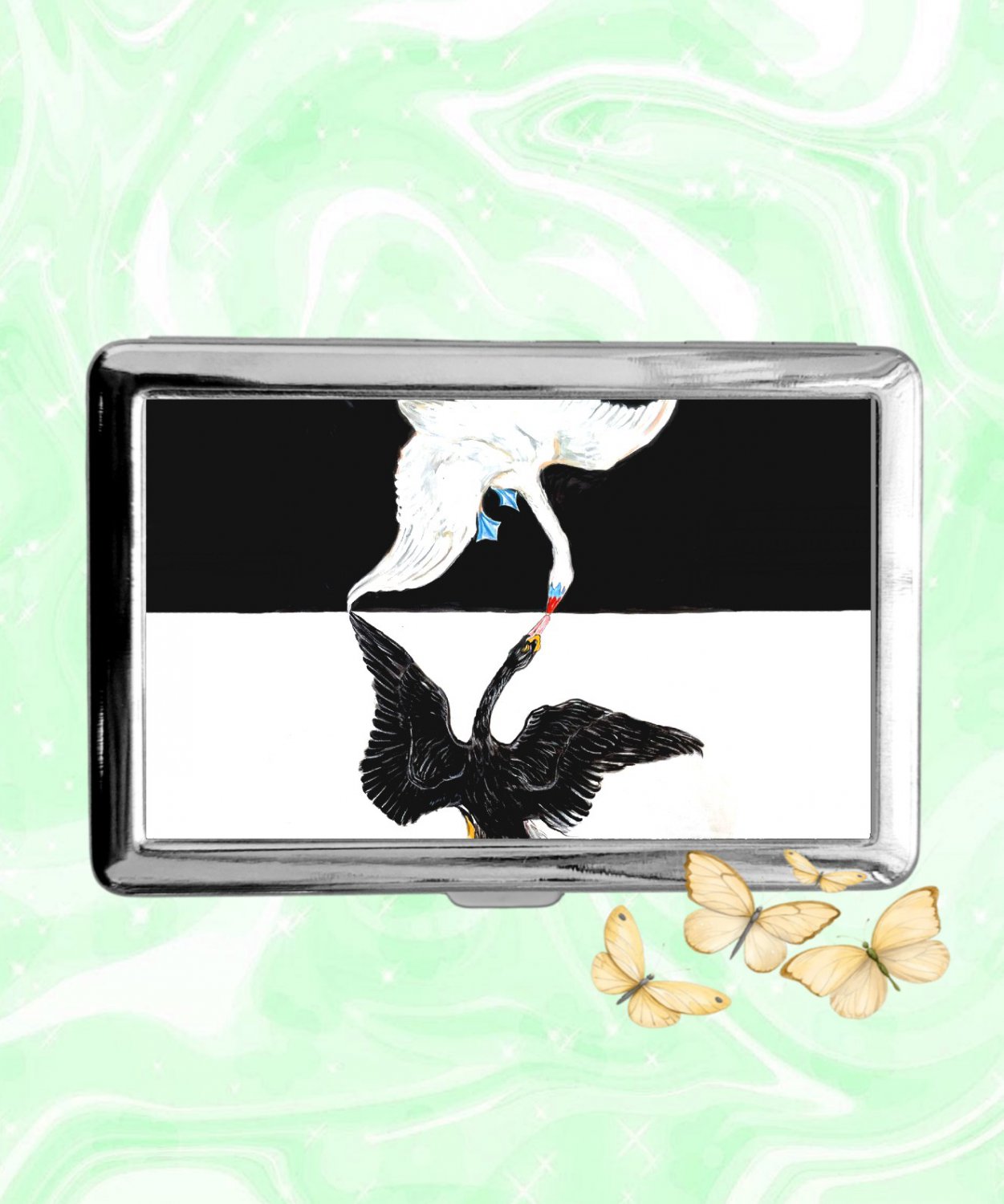 The swan Hilma af Klint Cigarette Case Metal Wallet Business ID Credit Card Money Clip Holder