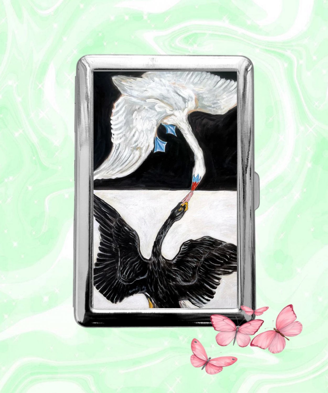 Hilma af Klint The swan Art Cigarette Case Metal Wallet Business ID Credit Card Money Clip Holder