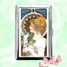Feather La Plume Alphonse Mucha art Cigarette Case Metal Wallet Business ID Credit Card Holder