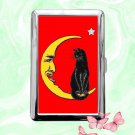 Black Cat on the Yellow Moon on red art Cigarette Case Metal Wallet Business ID Credit Card Holder