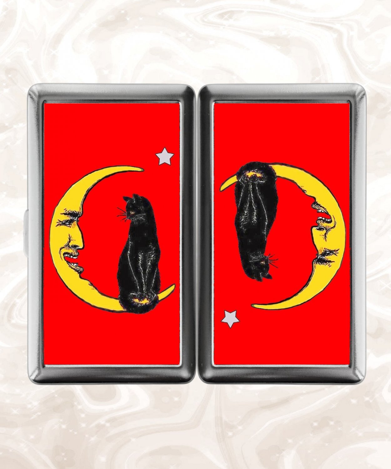 Black Cat on the Yellow Moon Red Cigarette Case Business ID Credit Card Holder