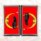 Black Cat on the Yellow Moon Red Cigarette Case Business ID Credit Card Holder