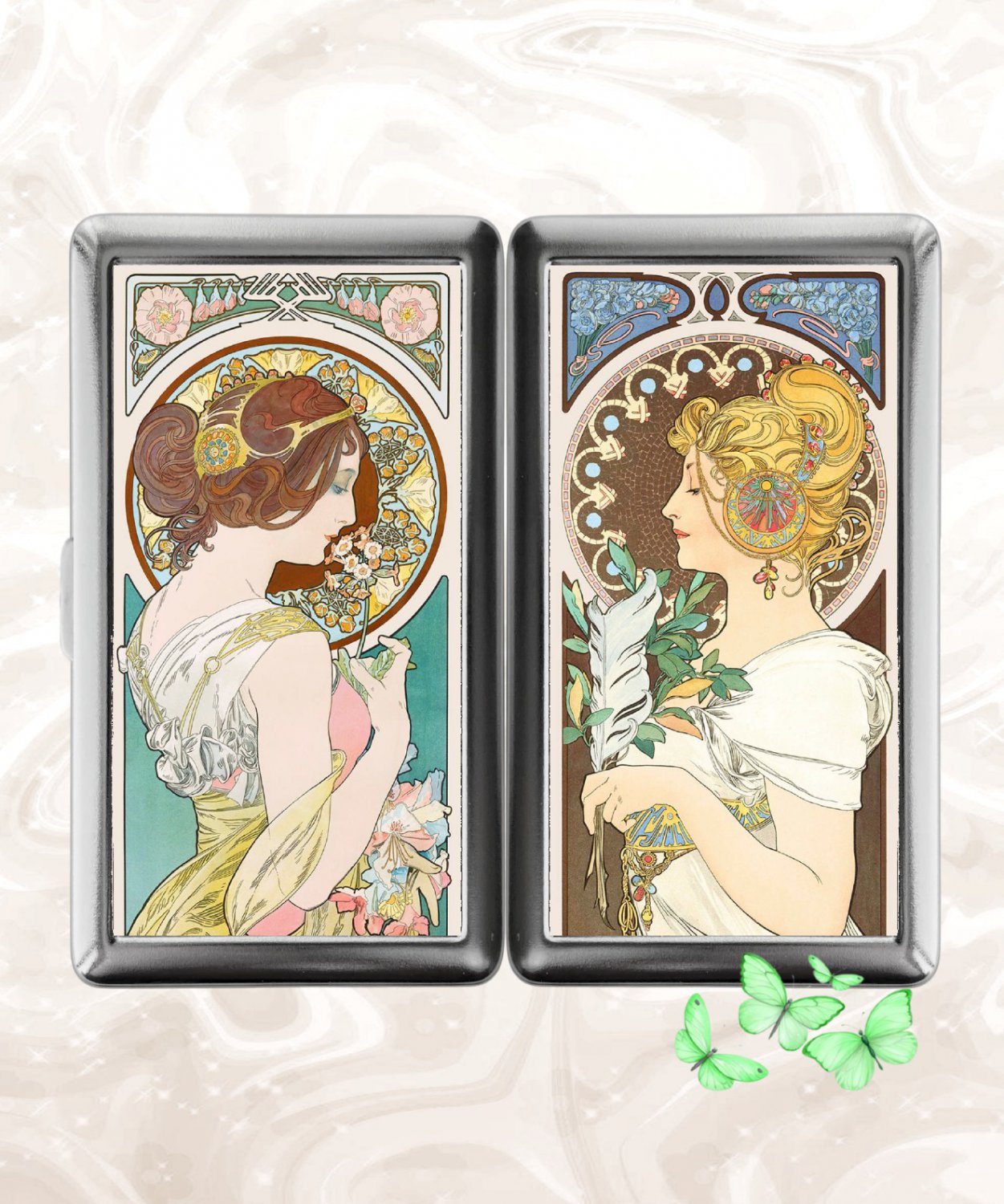Primrose & Feather Alphonse Mucha Double Sided Cigarette Case Business ID Credit Card Holder
