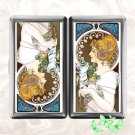 Feather La Plume Alphonse Mucha Double Sided Cigarette Case Business ID Credit Card Holder