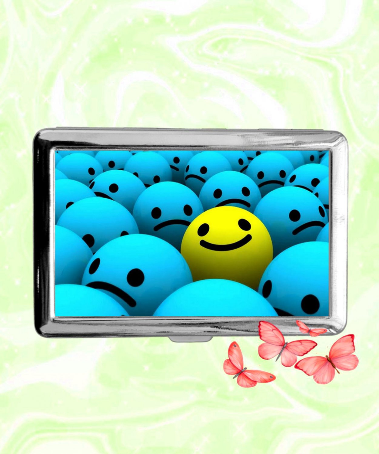 Happy Face Card Holder Metal Wallet Business ID Credit Cigarette Case