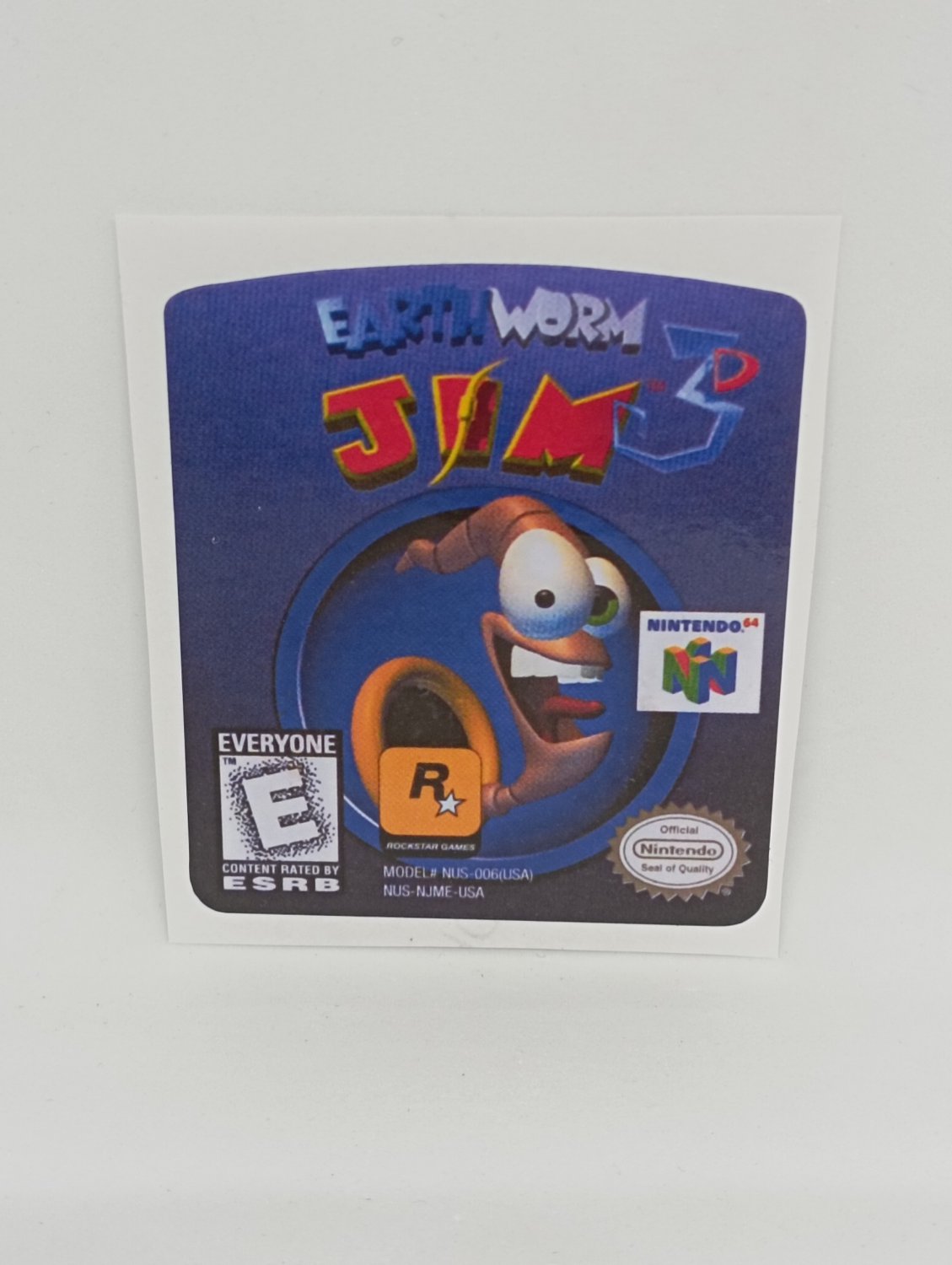 EARTHWORM JIM 3D (USA) Nintendo 64 N64 replacement Label Decal