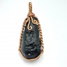 P0645 : Tektite Pendant - Copper Wire Wrap, Silver Tone (12.2g, 4.5x2x1.5cm)