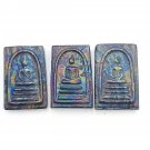S08116 : Phra Somdej Carved from Rainbow 7-Color Lek Lai Mineral Amulet (3 Pcs Set)