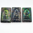 S08658 : Phra Somdej Carved from Rainbow 7-Color Lek Lai Mineral Amulet (3 Pcs Set)