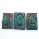 S08128 : Phra Somdej Carved from Rainbow 7-Color Lek Lai Mineral Amulet (3 Pcs Set)