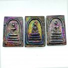 S08102 : Phra Somdej Carved from Rainbow 7-Color Lek Lai Mineral Amulet (3 Pcs Set)