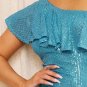ONE SHOULDER RUFFLE DRAPE SEQUIN MINI DRESS Brand New