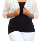 White Sheer Floral beautiful 3/4 sleeve bolero jacket with sequin
