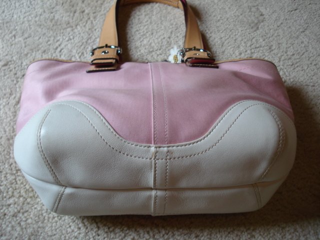 pink and white coach bag