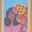 1993 Signed Jose Montilla Ruis - Morena Con Flores - Acrylic Art Painting