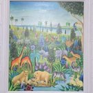 Signed Yves Jean Pierre Haitian Jungle Oil Painting Original Naif Art Haiti