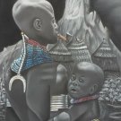 Signed J. BISHOP Father & Son African Maasai African Tribal Pastel  Drawing