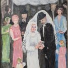 1988 Original R.S Borenstein Jewish Wedding Ceremony Judaica Art Painting Miami