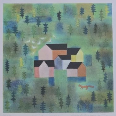 Signed Aino Myllykangas "House in the Forest" 119/190 Original Art Print Finland