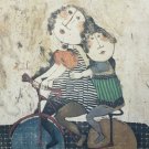 Vintage Signed GRACIELA RODO BOULANGER Girls on Bicycle Lithograph Art Print