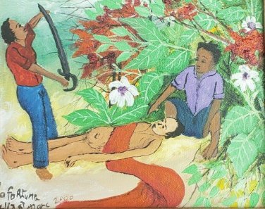 2002 Original LAFORTUNE FELIX Naif Folk Art Vodou Voodoo Haitian Oil Painting