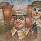 Signed William Moninet - Three Circus Clowns - Original Art Large Oil Painting